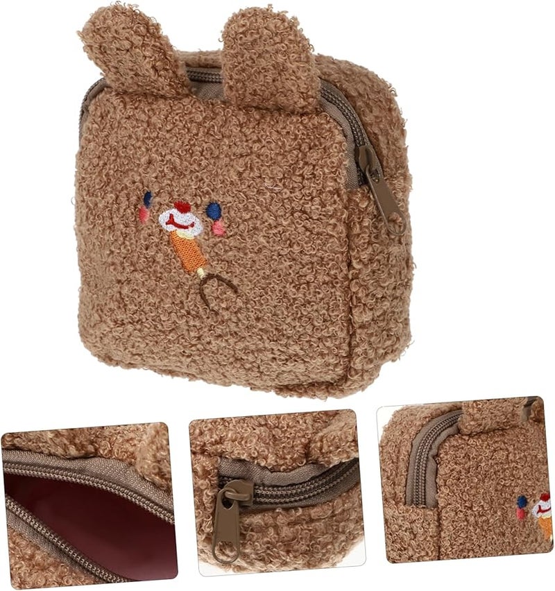 Brown Small Cotton Pouch Bag For Cosmetics Sanitary Napkin Holder Coin Purse Cartoon Pattern - Image 3